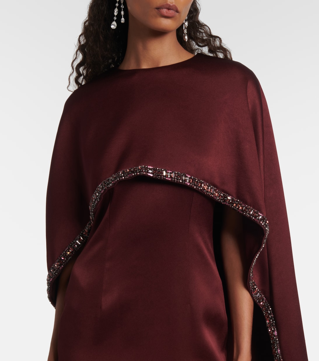 Embellished caped satin crêpe midi dress | Roland Mouret