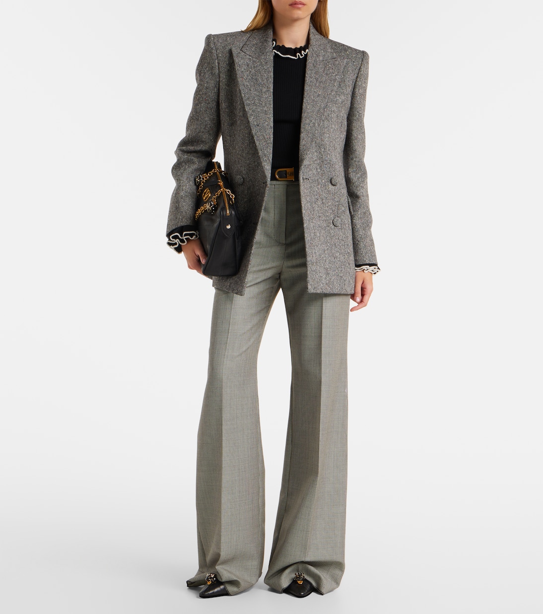 Pantalones anchos de lana y mohair a cuadros | Valentino