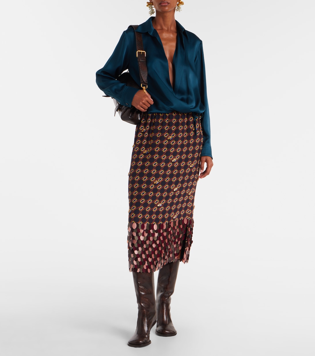 Printed sequined silk midi skirt | Dries Van Noten