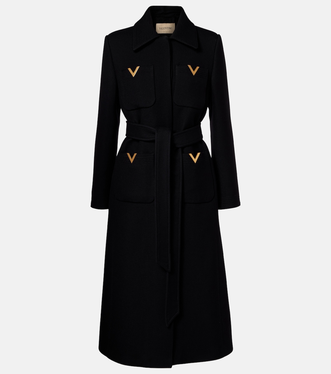 VGold belted wool and silk coat | Valentino