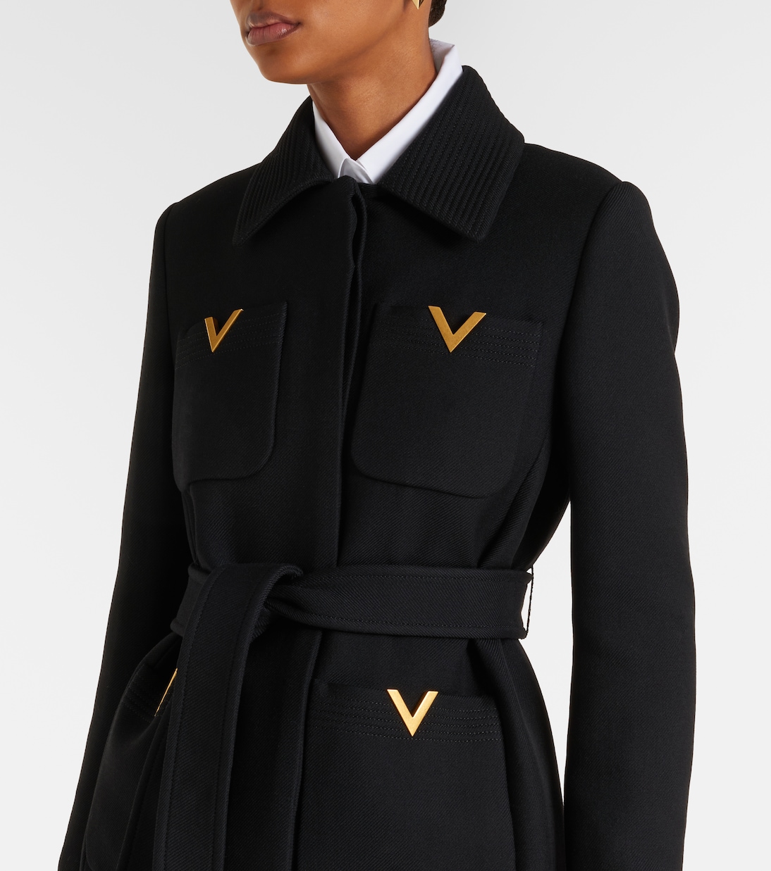 VGold belted wool and silk coat | Valentino