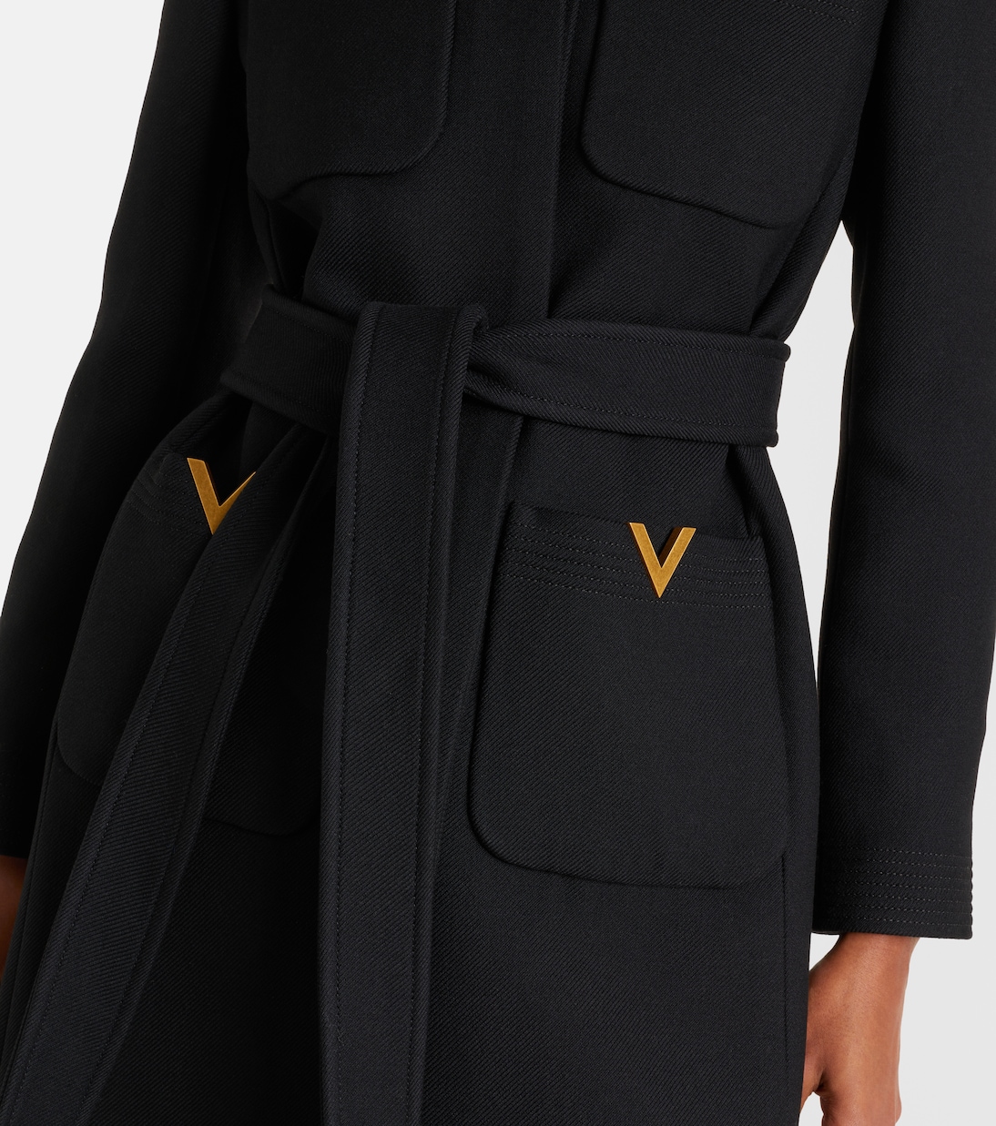 VGold belted wool and silk coat | Valentino
