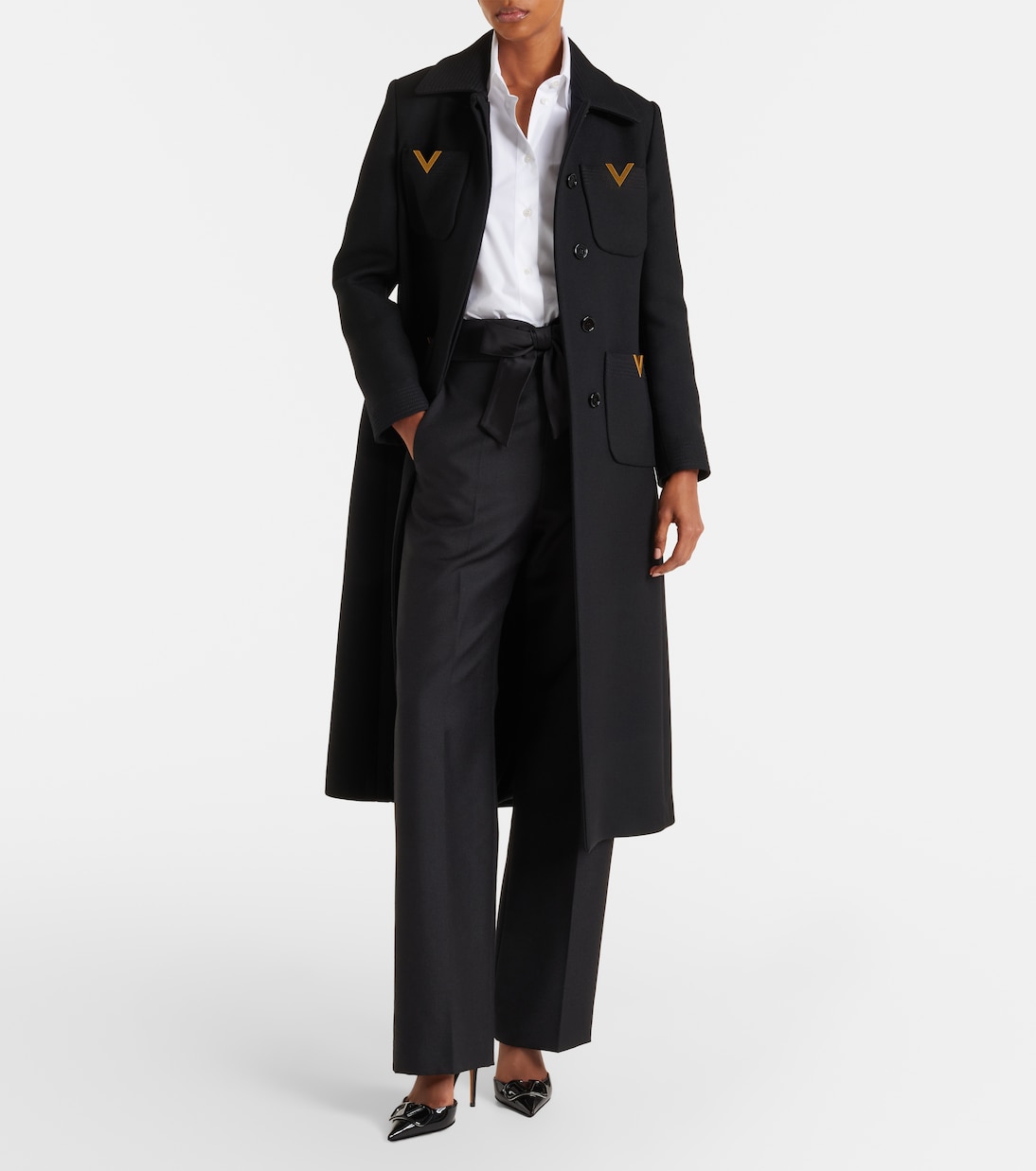 VGold belted wool and silk coat | Valentino