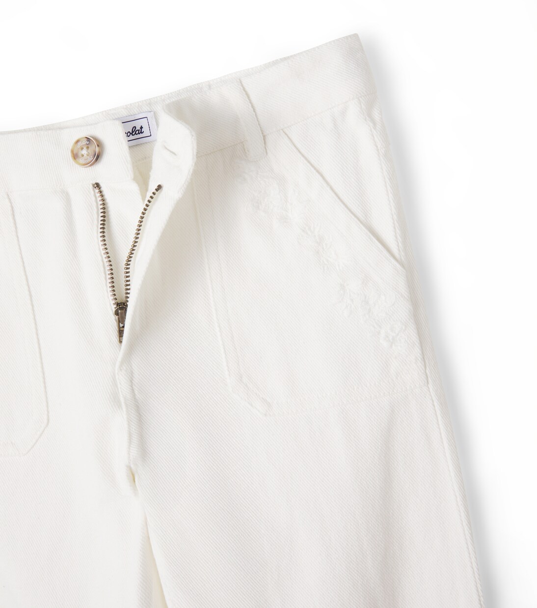 Pantalon brodé en sergé de coton à fleurs | Tartine et Chocolat