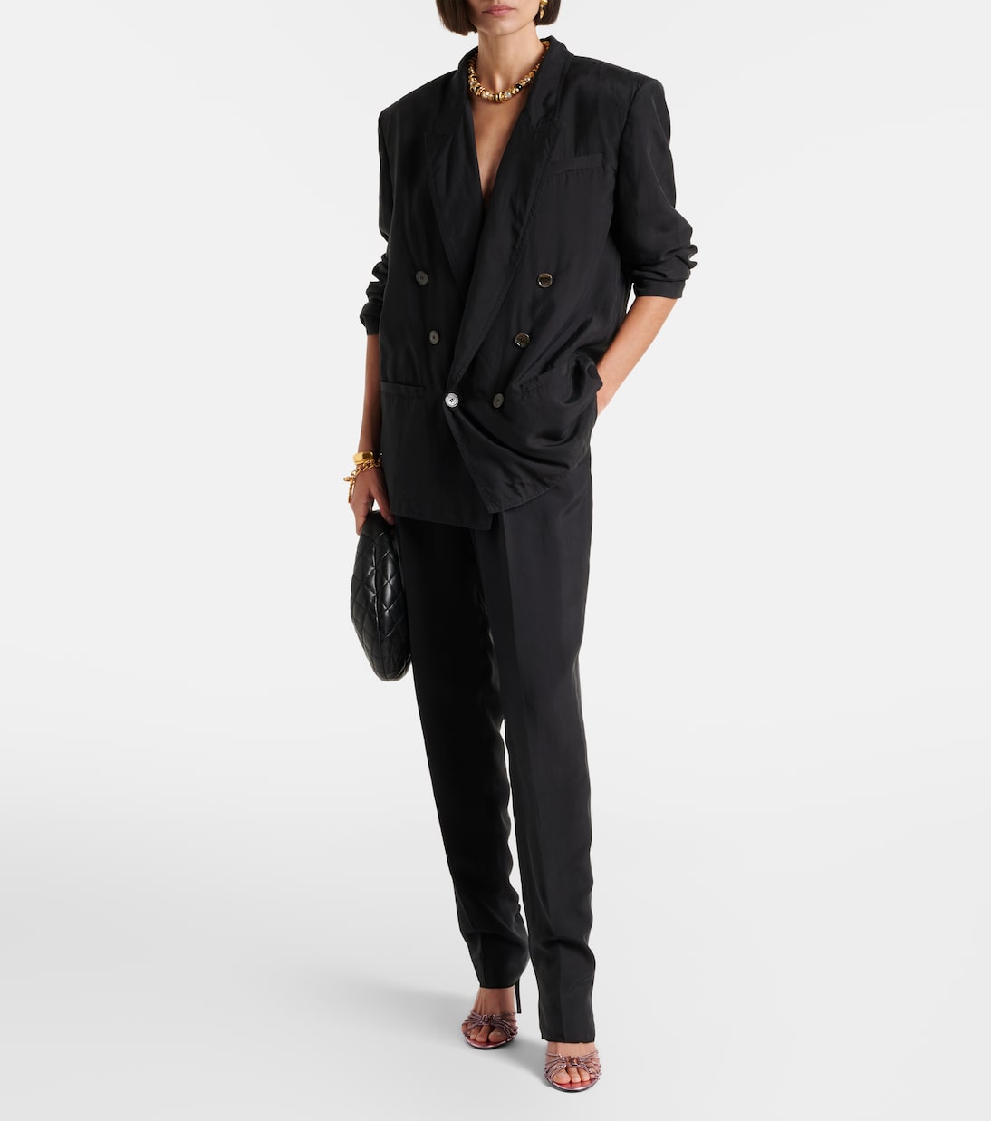 Pantaloni regular in seta con pince | Saint Laurent