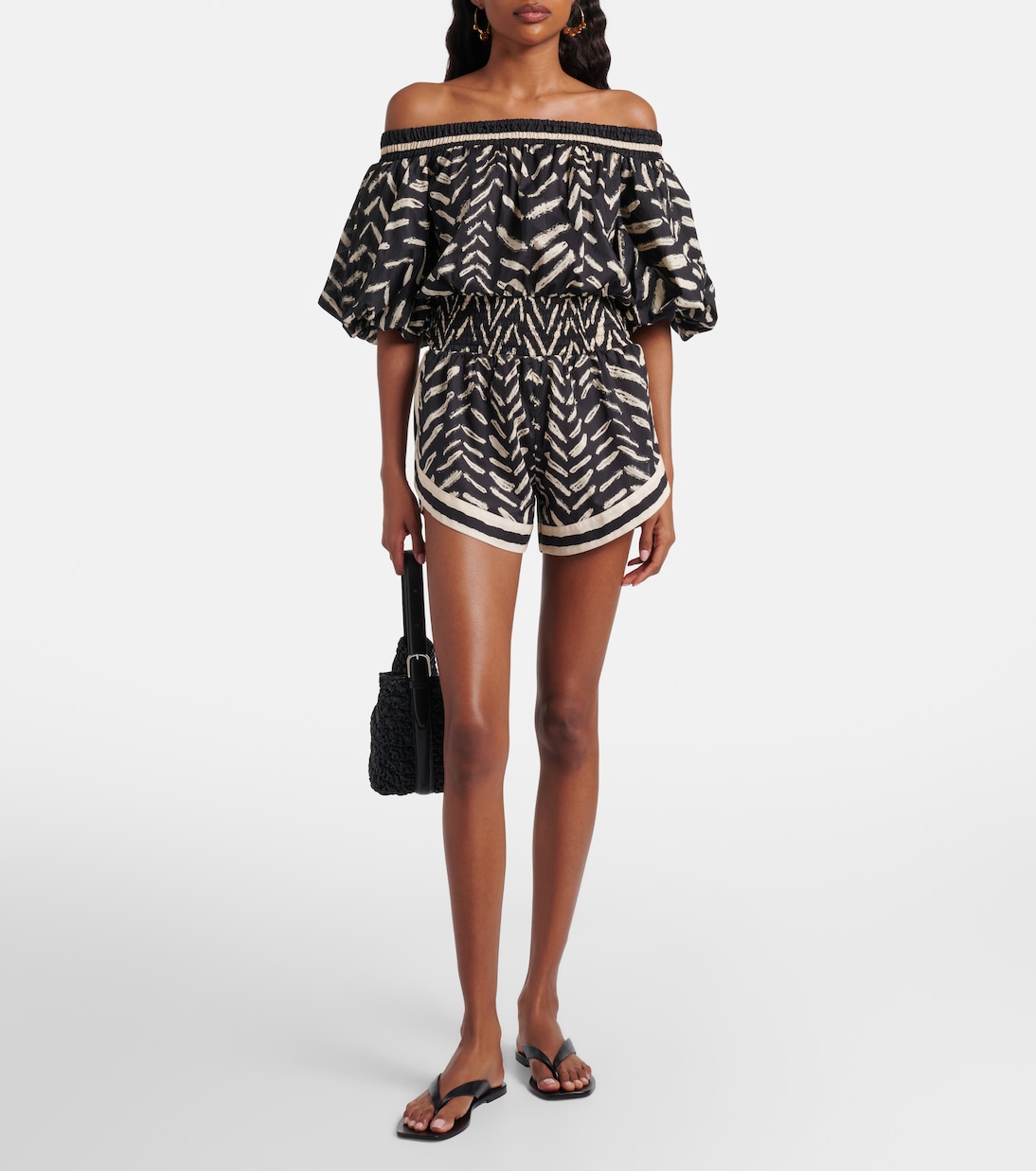Printed off-shoulder cotton romper | Johanna Ortiz