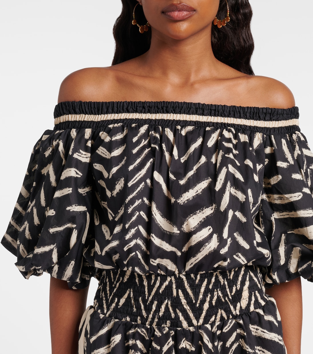 Printed off-shoulder cotton romper | Johanna Ortiz