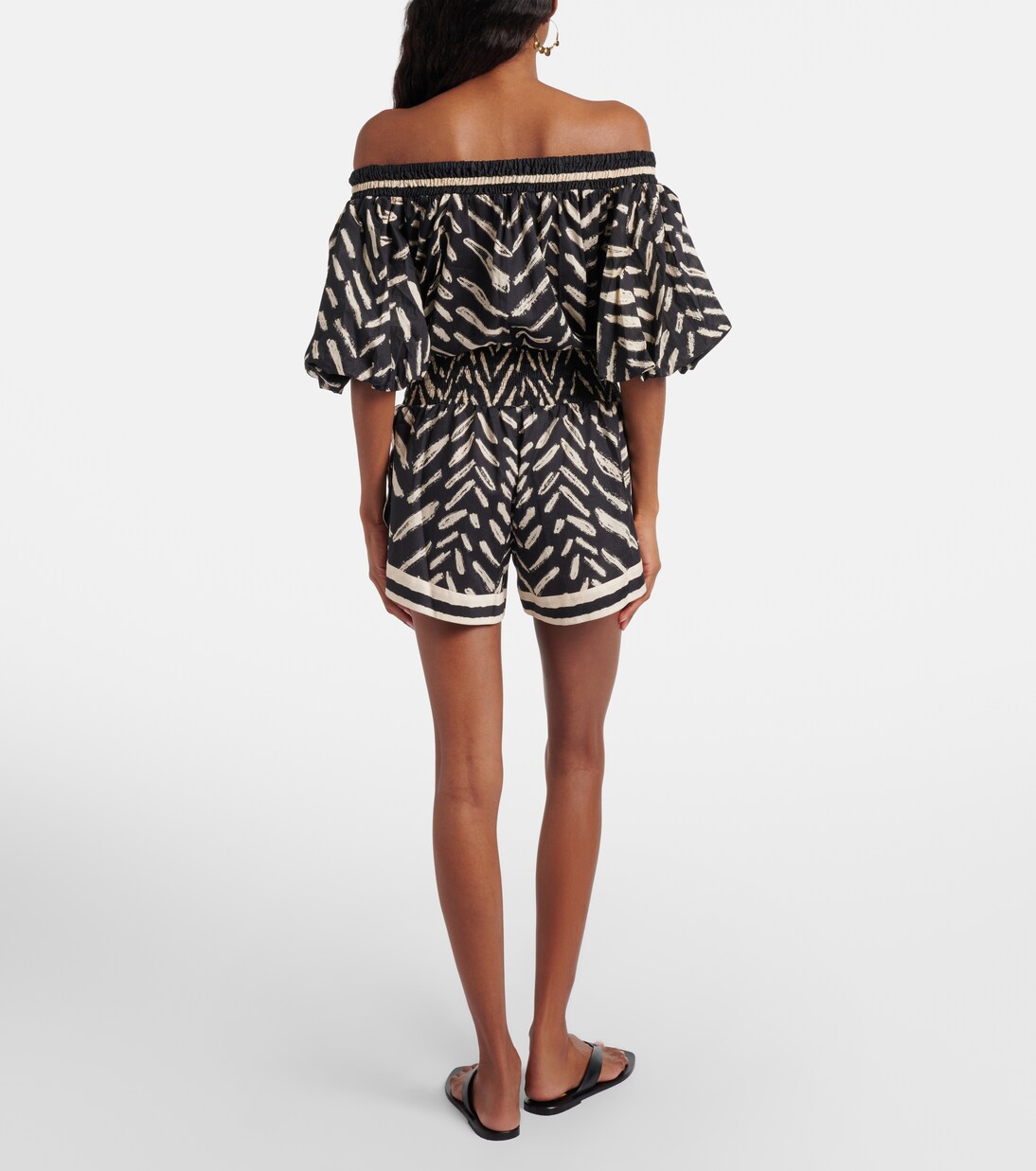 Printed off-shoulder cotton romper | Johanna Ortiz