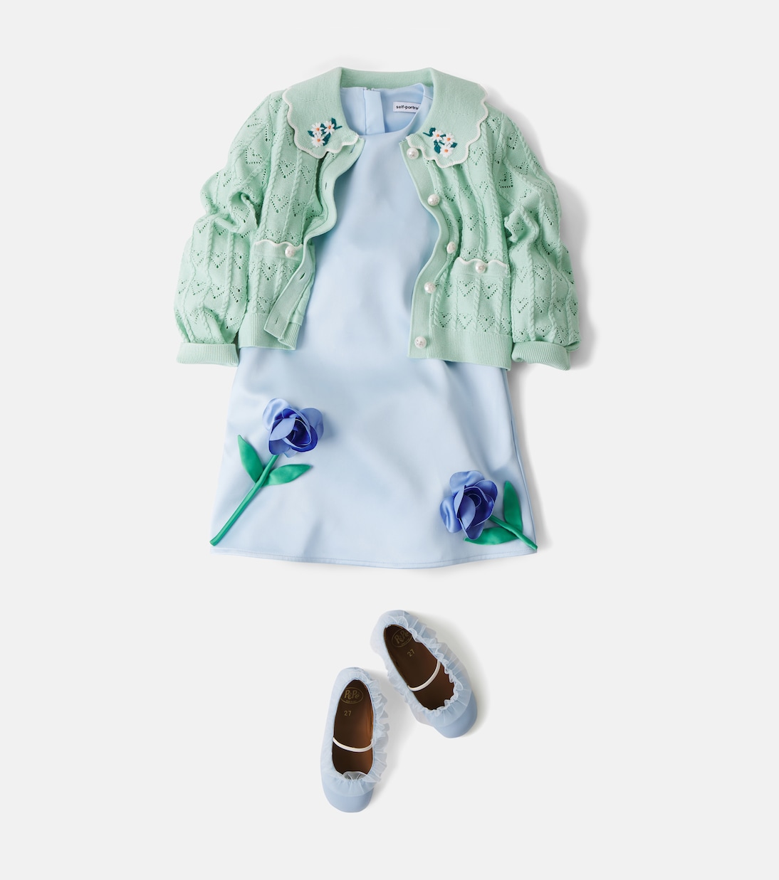 Floral-appliqué satin dress | Self-Portrait Kids