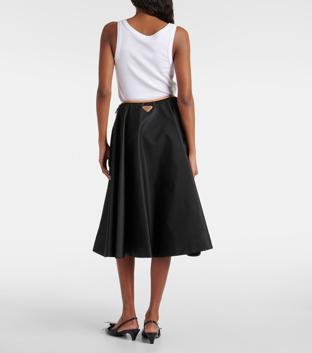 Falda midi de Re-Nylon con piel | Prada