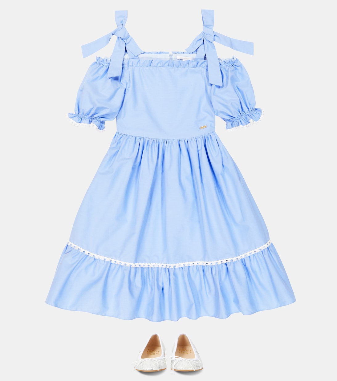 Bow-detail tiered cotton dress  | Patachou