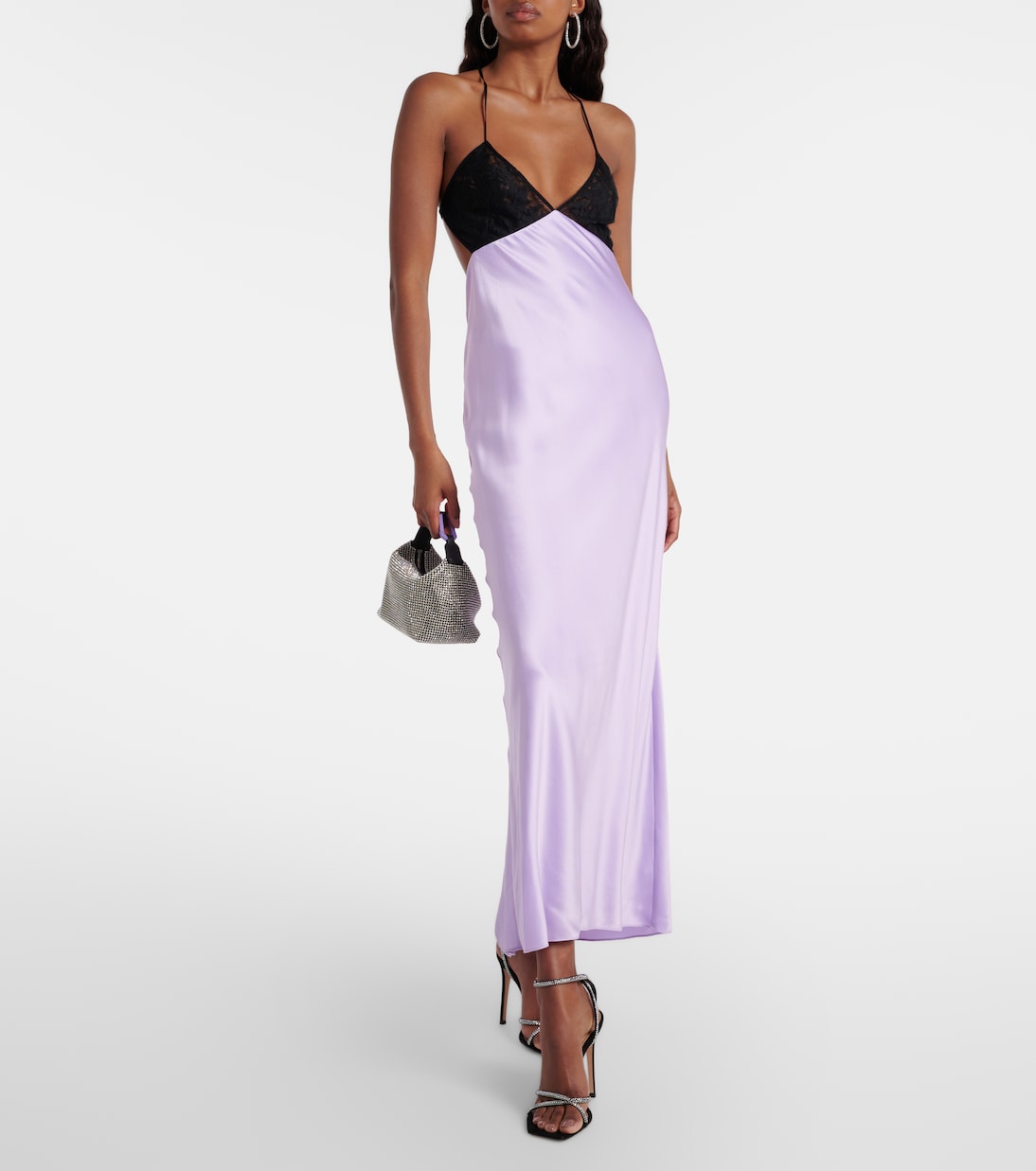 Abito lungo in raso di seta con pizzo | The Sei