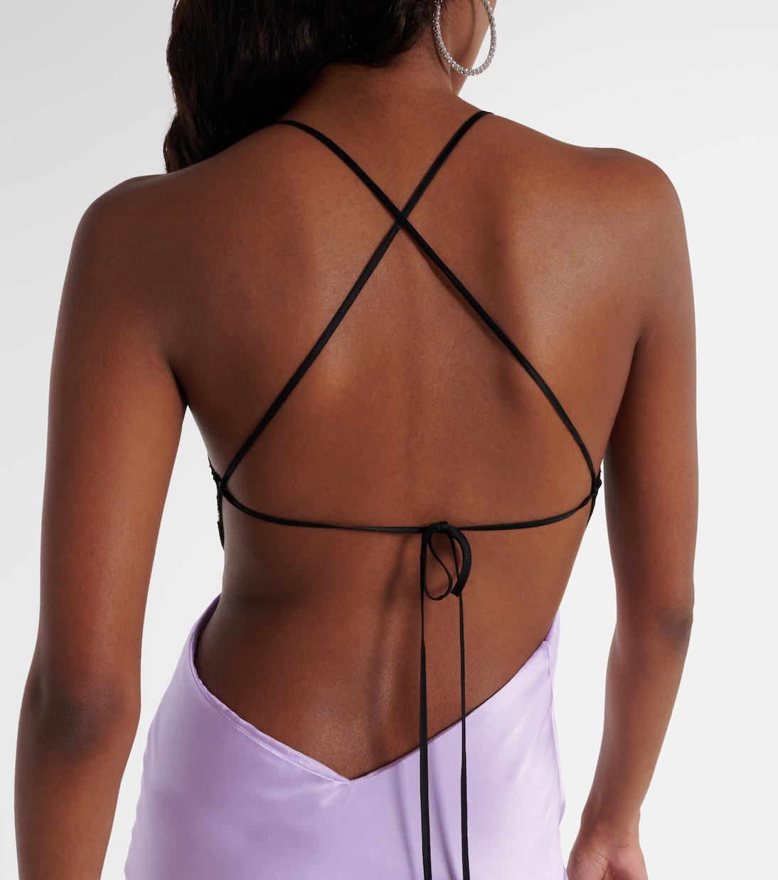 Abito lungo in raso di seta con pizzo | The Sei