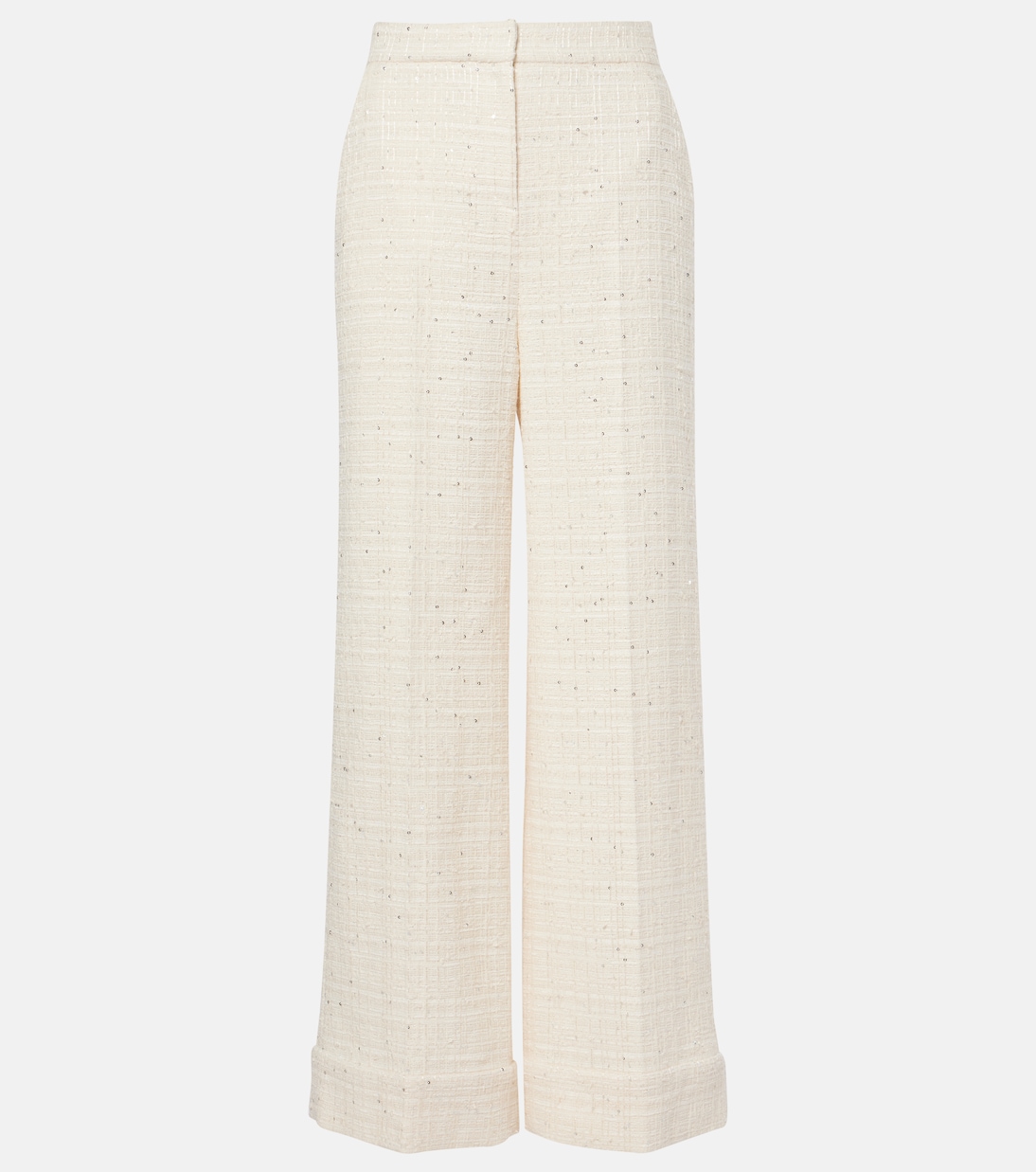 Pantaloni a gamba larga in misto cotone con paillette | Valentino