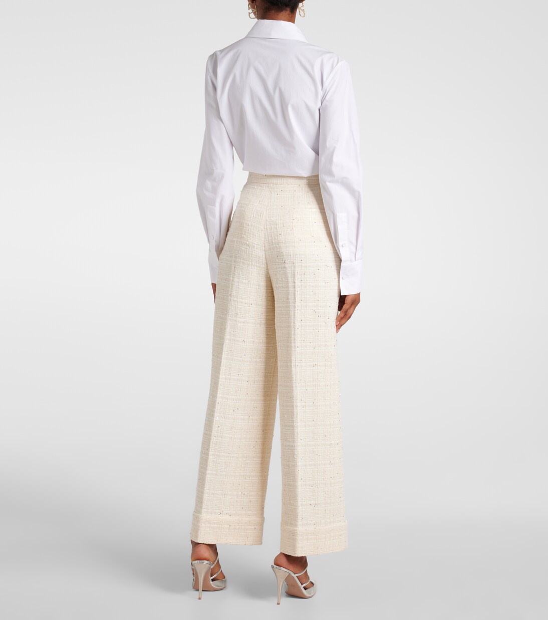 Pantaloni a gamba larga in misto cotone con paillette | Valentino