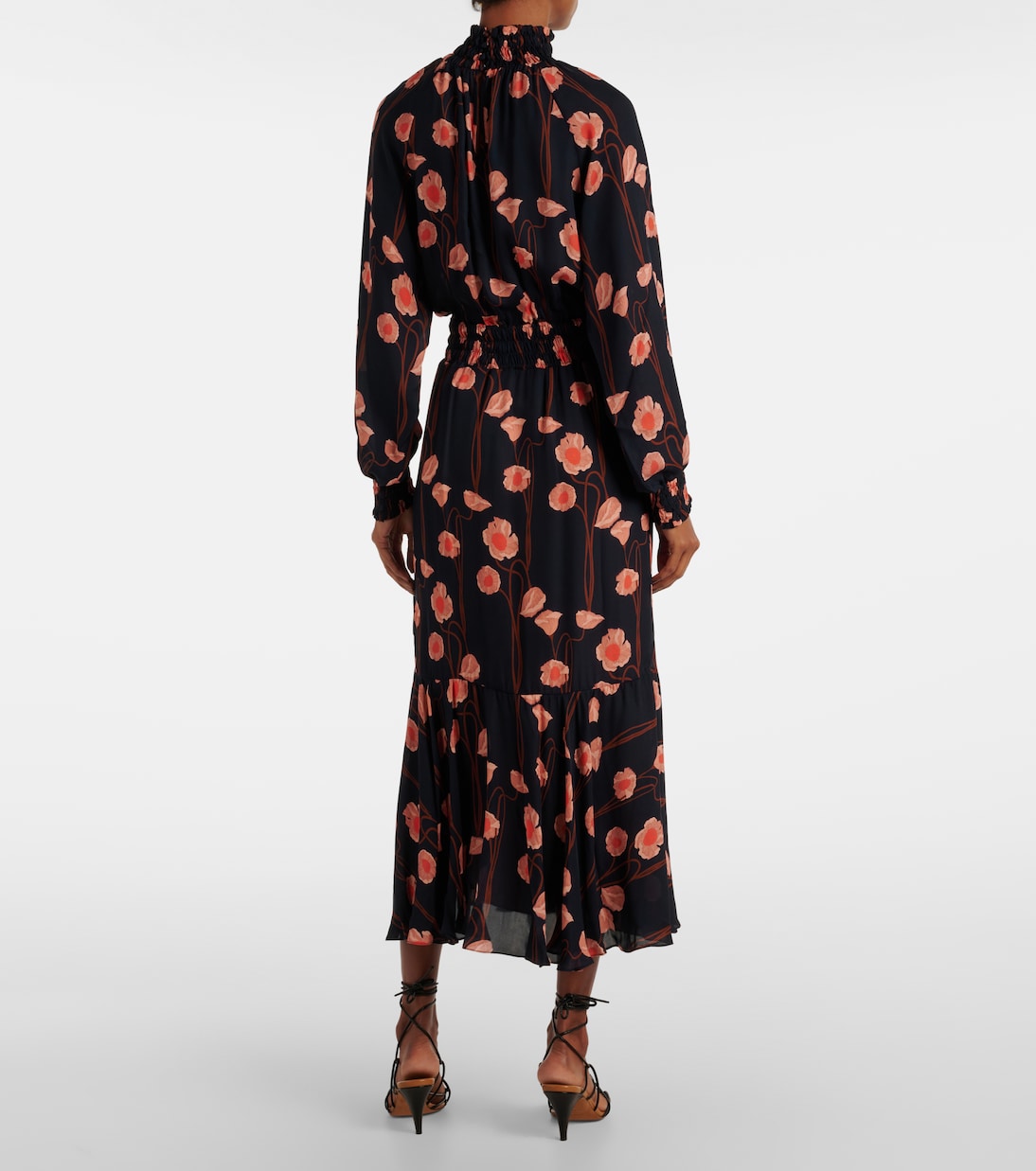 Robe midi en soie à fleurs | Johanna Ortiz