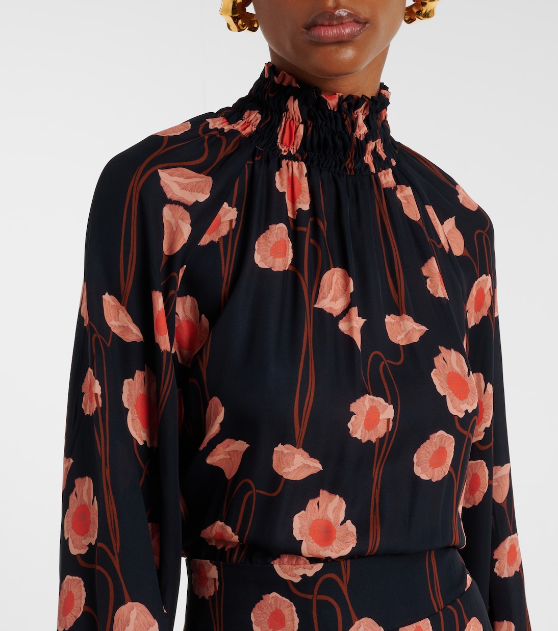 Robe midi en soie à fleurs | Johanna Ortiz