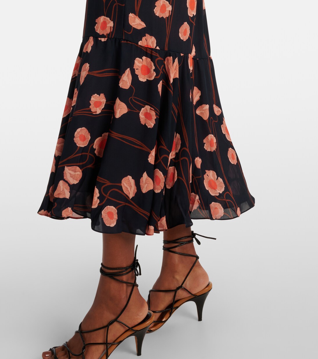 Robe midi en soie à fleurs | Johanna Ortiz