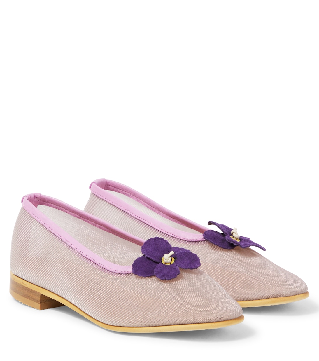Floral-appliqué mesh ballet flats | PèPè