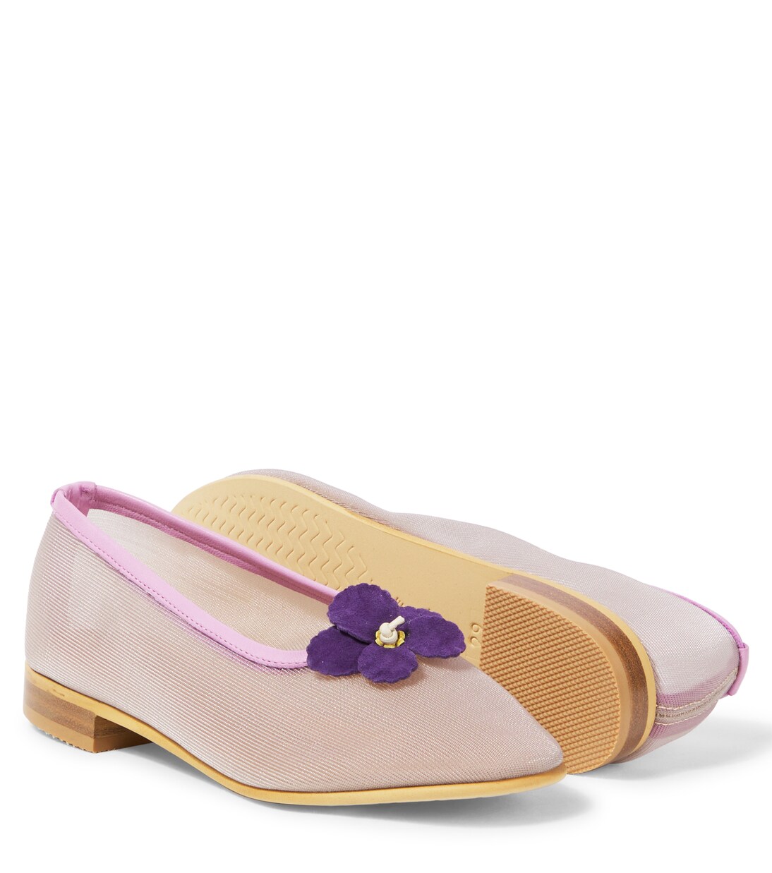 Floral-appliqué mesh ballet flats | PèPè