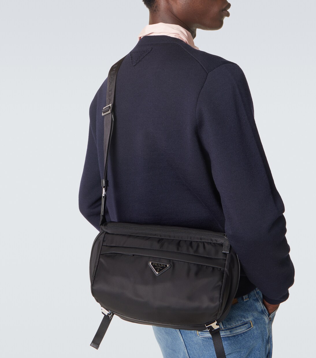 Re-Nylon leather-trimmed shoulder bag | Prada