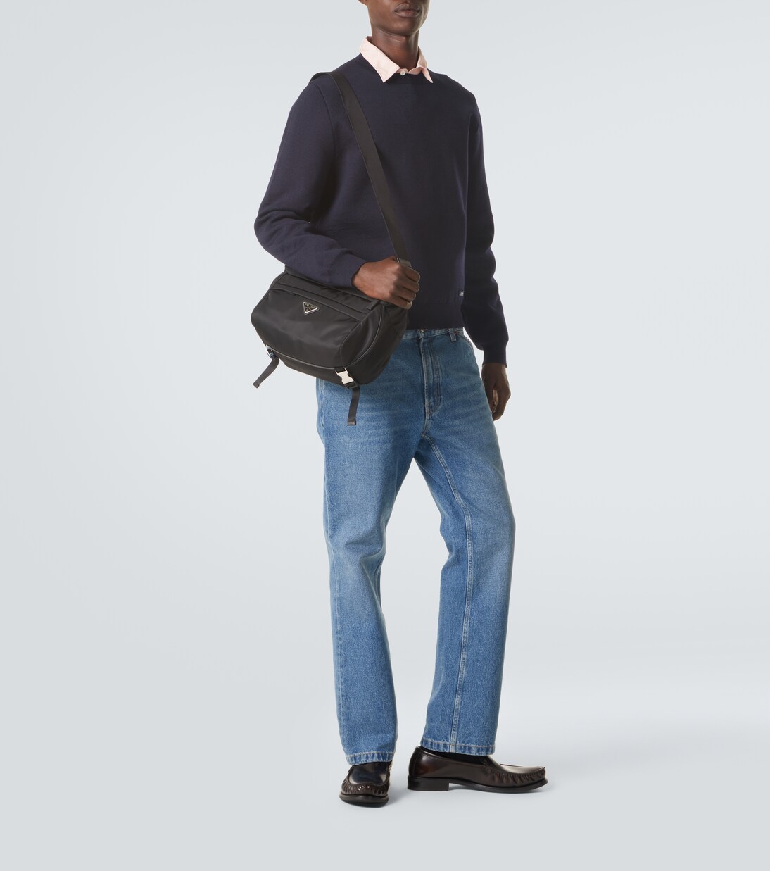 Re-Nylon leather-trimmed shoulder bag | Prada