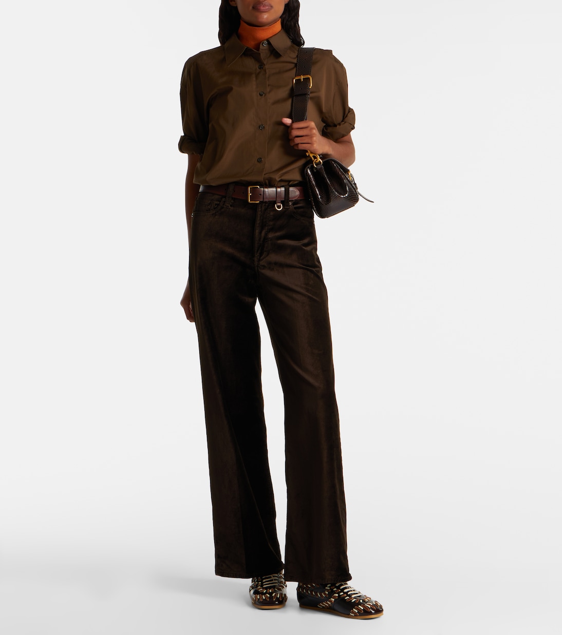 Le Slim Palazzo cotton-blend velvet wide-leg pants | Frame