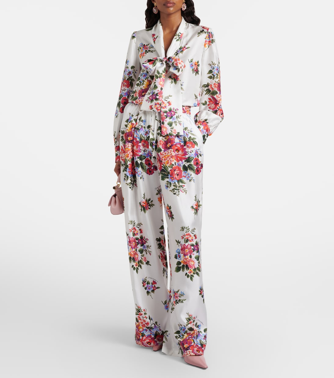 Floral tie-neck silk blouse | Dolce&Gabbana