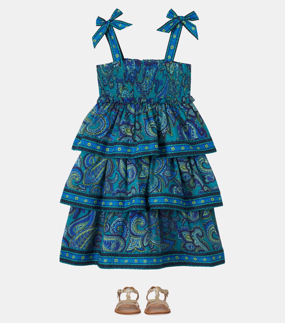 Vestido de algodón fruncido con paisley | Zimmermann Kids