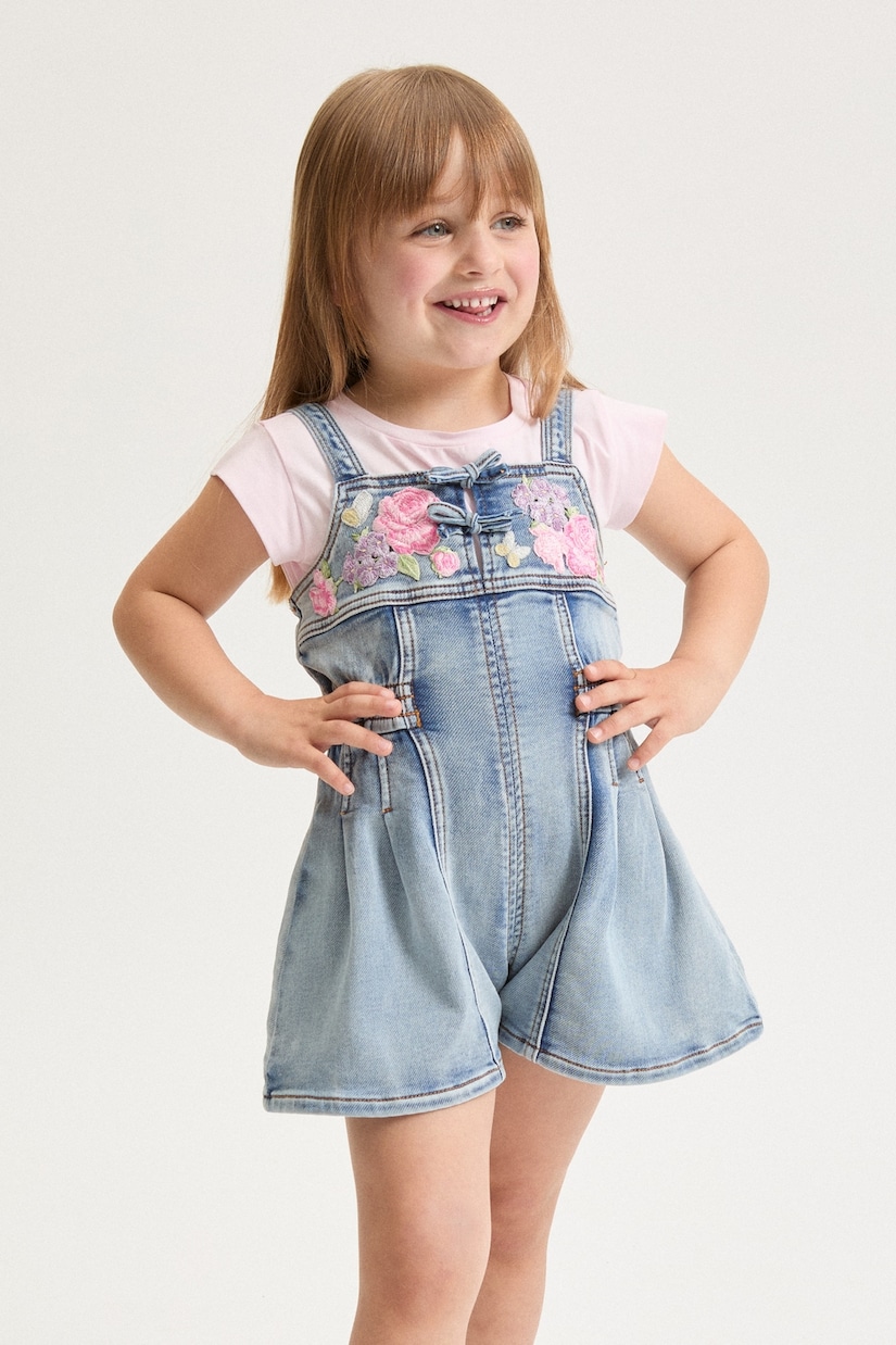 Embroidered denim romper | Monnalisa