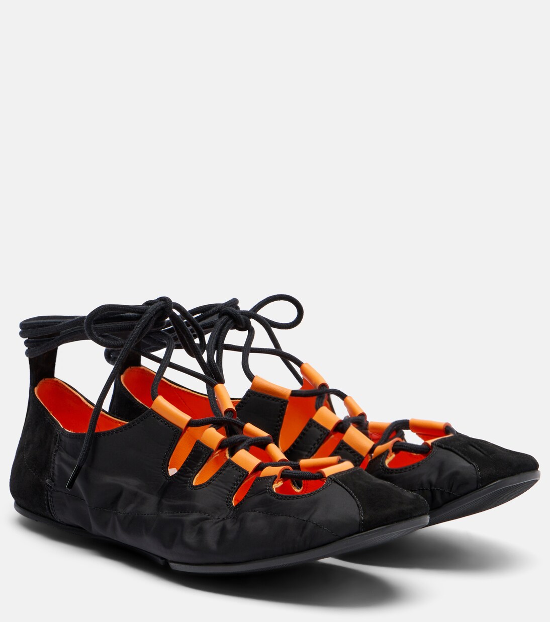 Suede-trimmed lace-up ballet flats | Alaïa