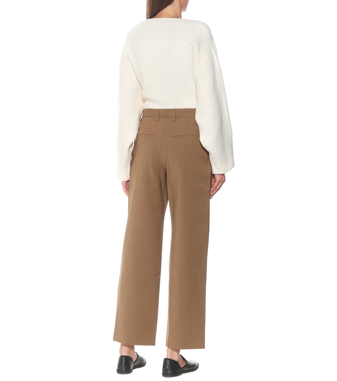 Pantalon Nicola à taille haute en laine mélangée | Deveaux New York