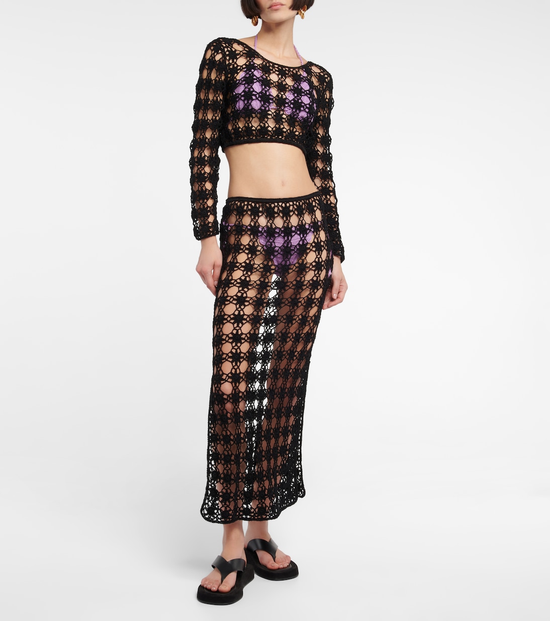 Jupe midi en maille ajourée de coton | Anna Kosturova