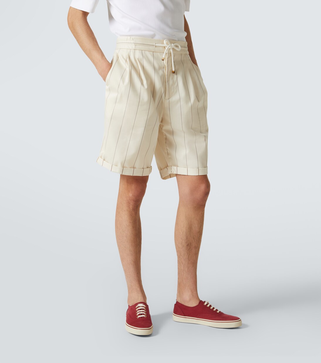 Bermuda rayé en laine et coton | Brunello Cucinelli