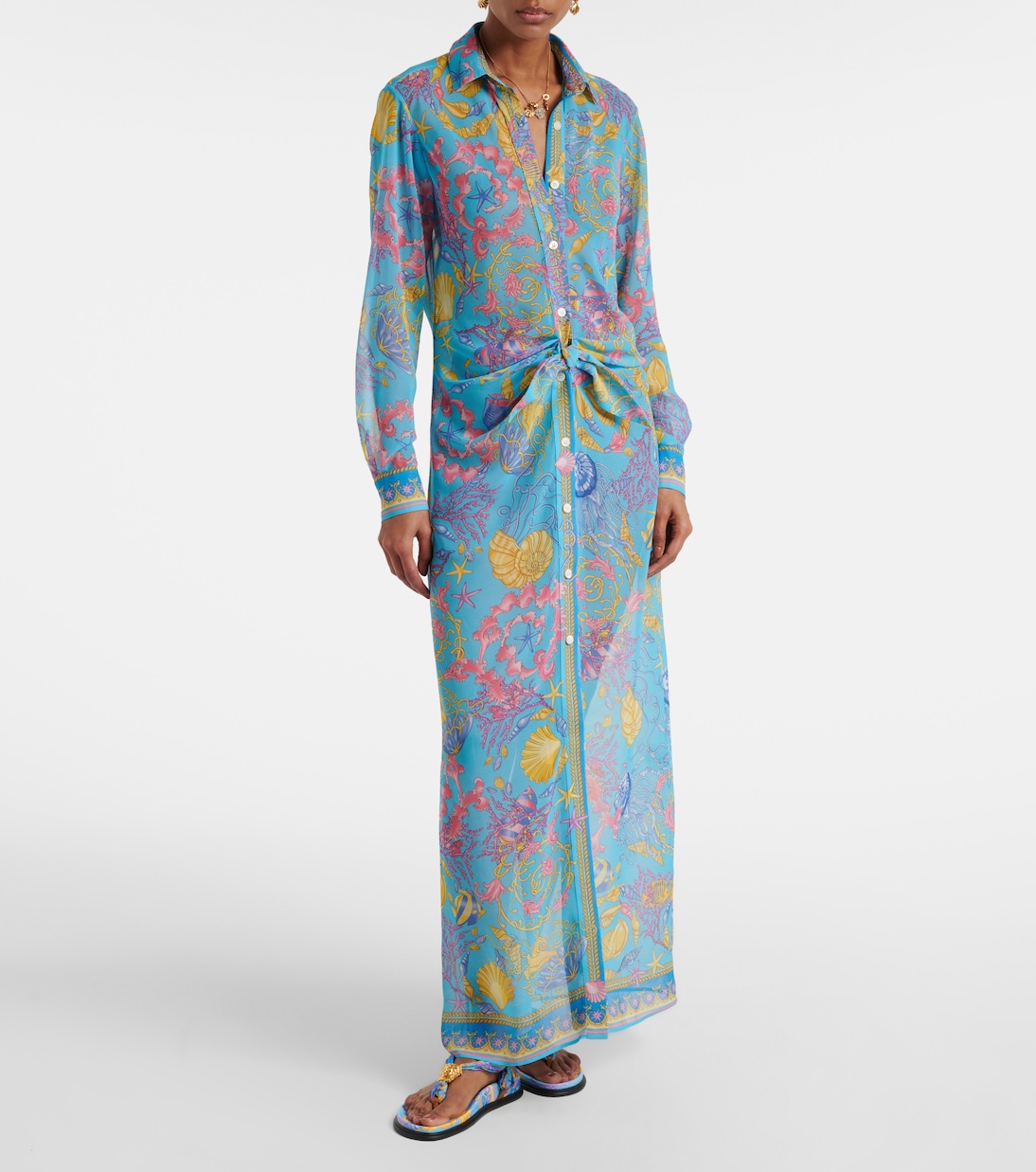 Printed semi-sheer shirt dress | Versace