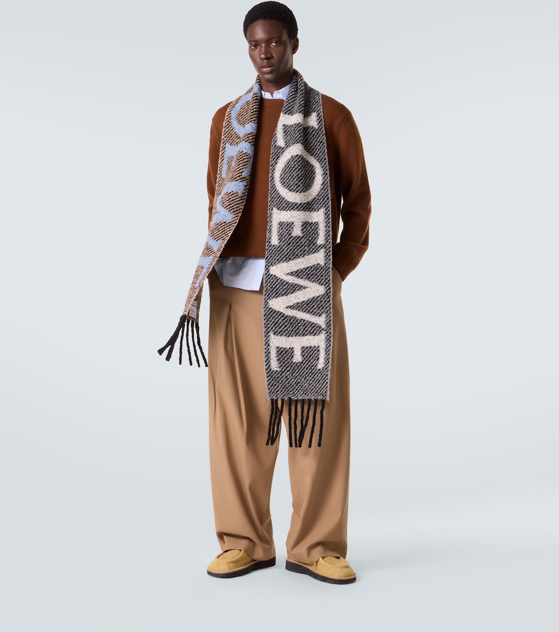 Fringed logo alpaca and wool-blend scarf | Loewe