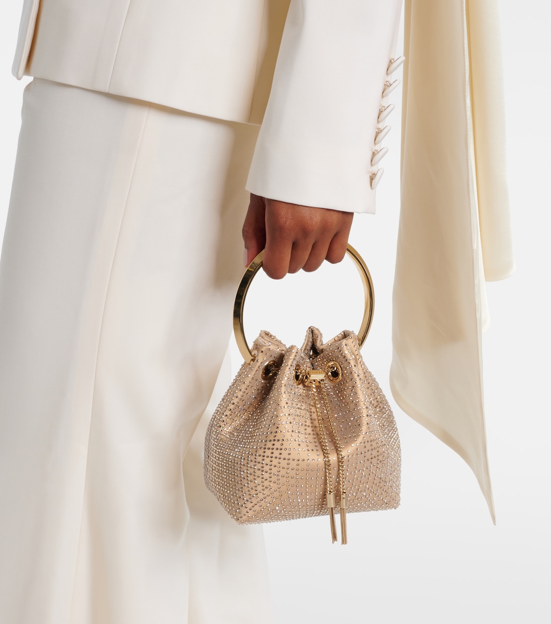 Bon Bon Small embellished satin bucket bag | Jimmy Choo
