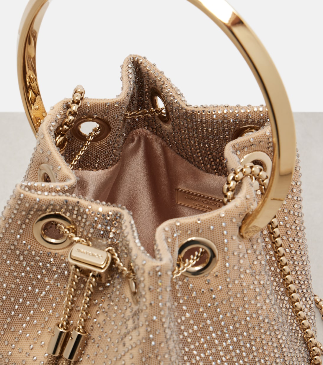 Bon Bon Small embellished satin bucket bag | Jimmy Choo