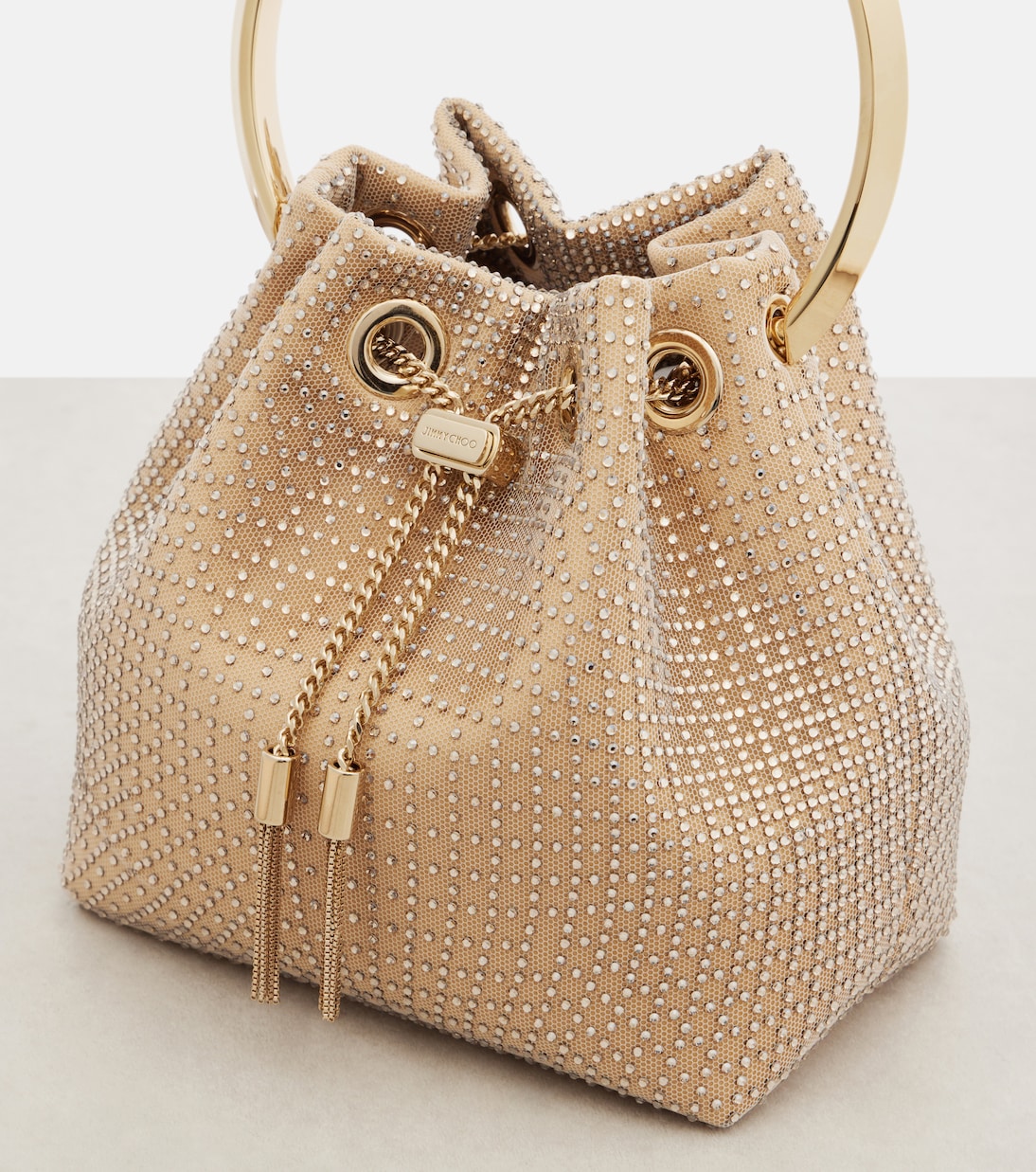 Bon Bon Small embellished satin bucket bag | Jimmy Choo