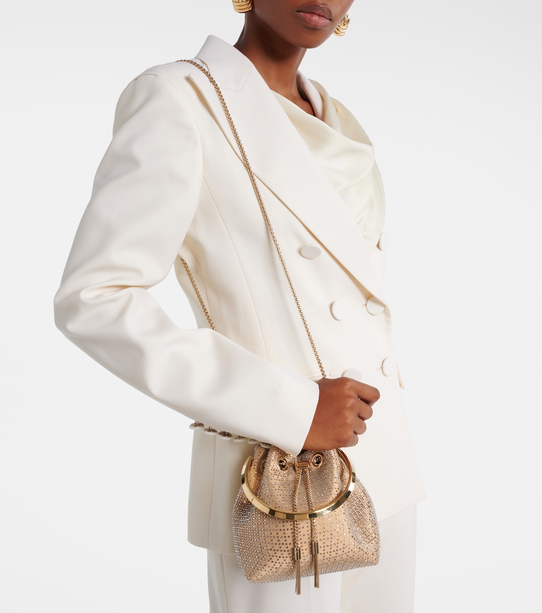 Bon Bon Small embellished satin bucket bag | Jimmy Choo