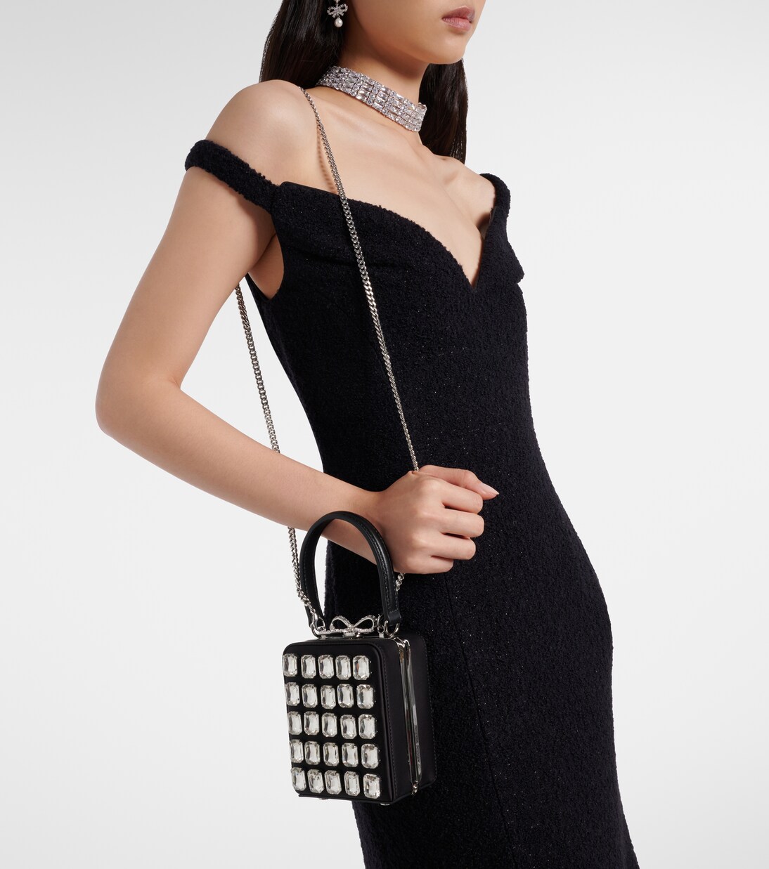 Micro crystal-embellished box bag | Self-Portrait
