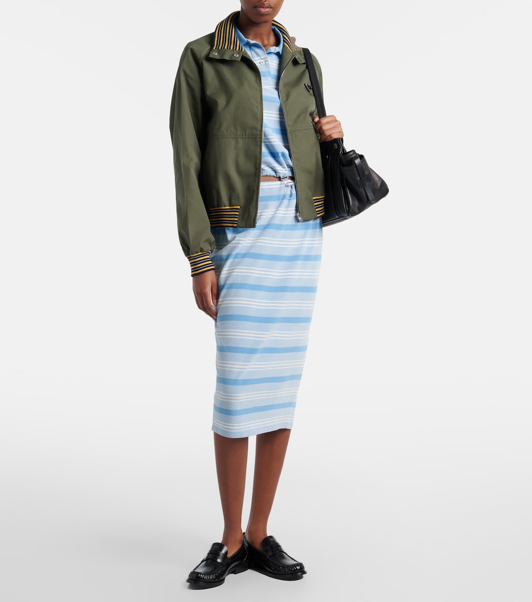 Striped cropped cotton piqué polo shirt | Prada