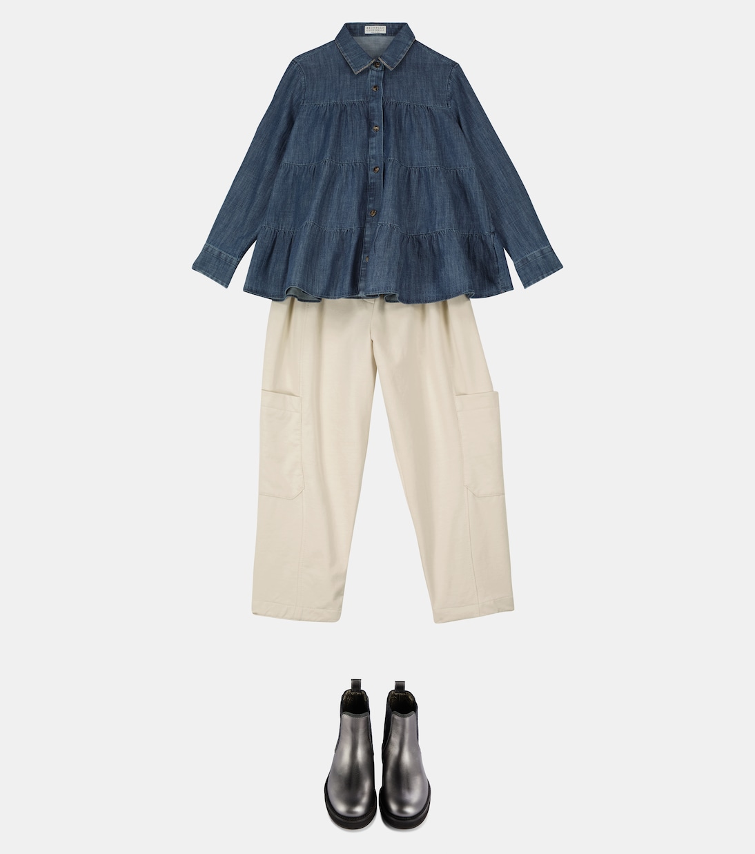 Tiered denim blouse | Brunello Cucinelli Kids