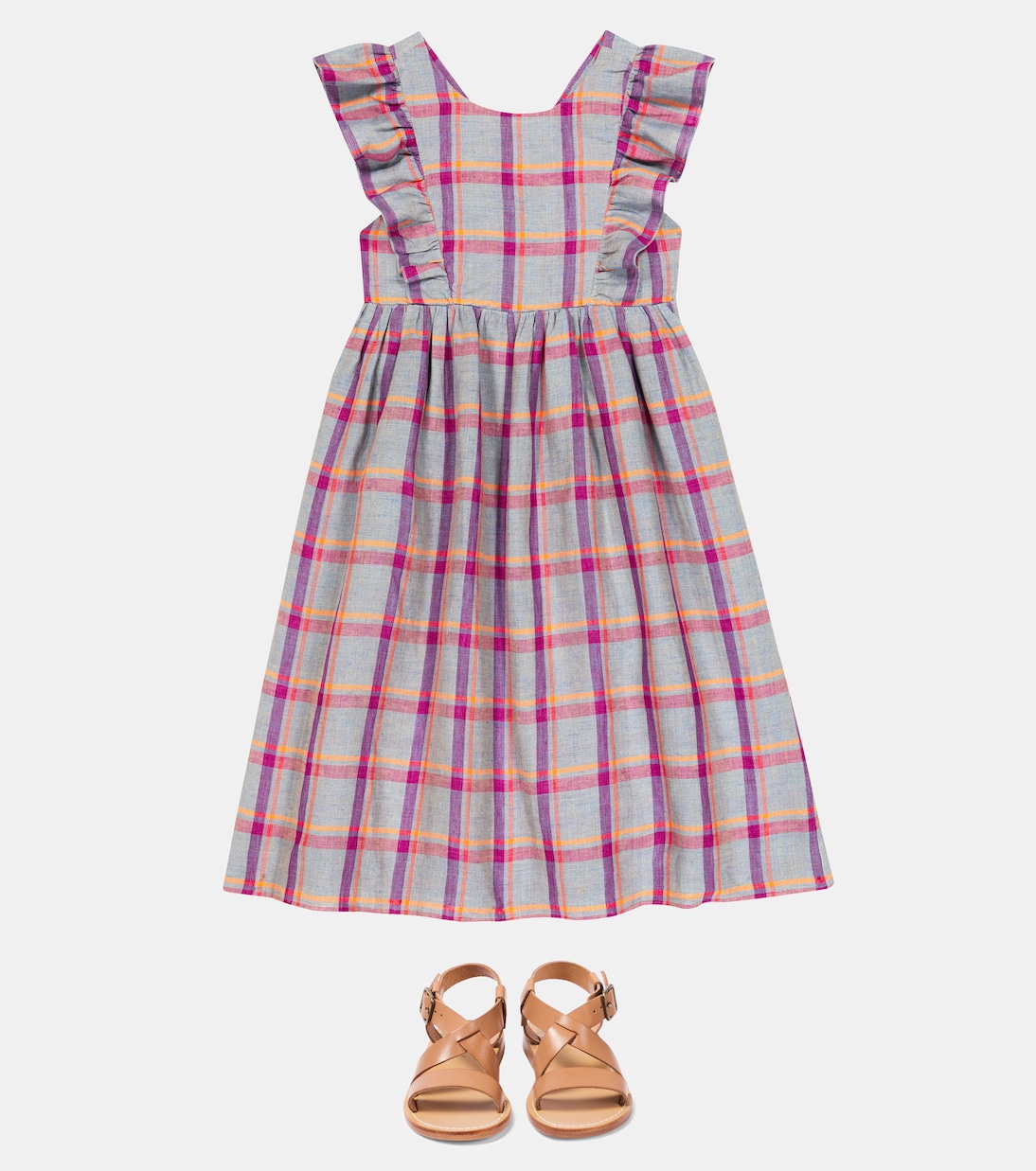 Carole checked linen dress | Bonpoint