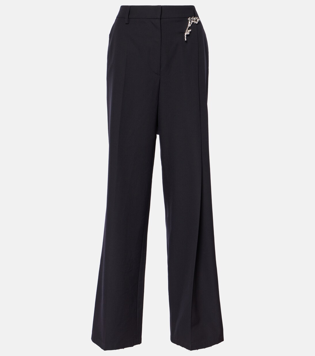 Embellished wool gabardine wide-leg pants  | Prada
