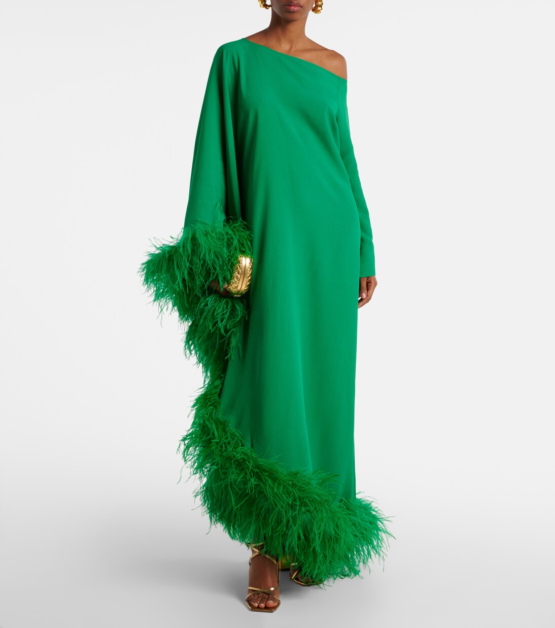 taller marmo green dress Feather-Trimmed Maxi Dress main image 0