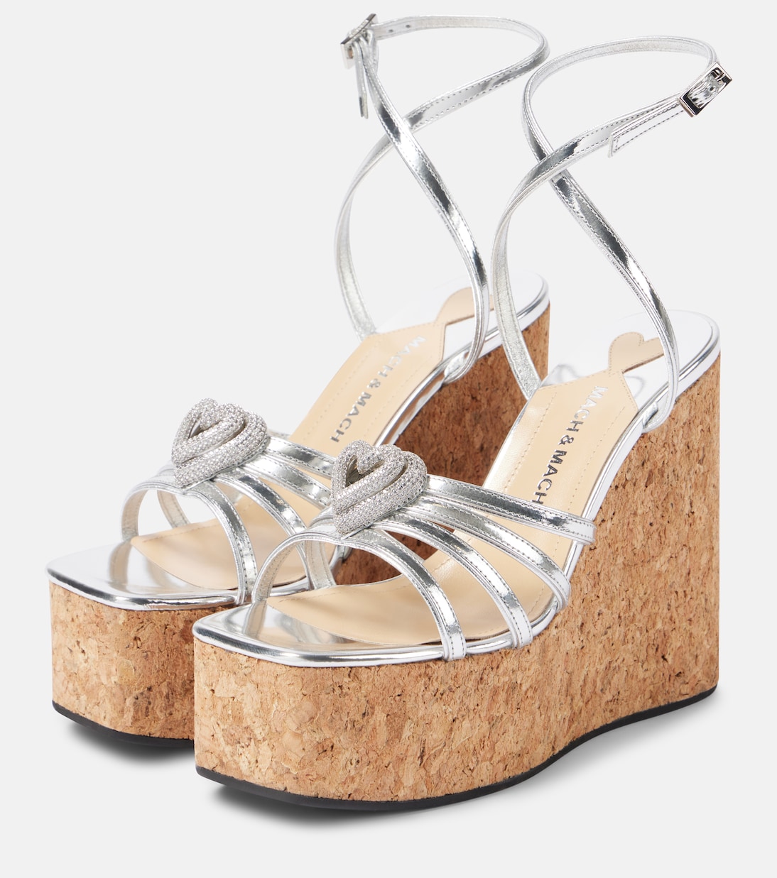 Double Heart metallic leather wedge sandals  | Mach & Mach