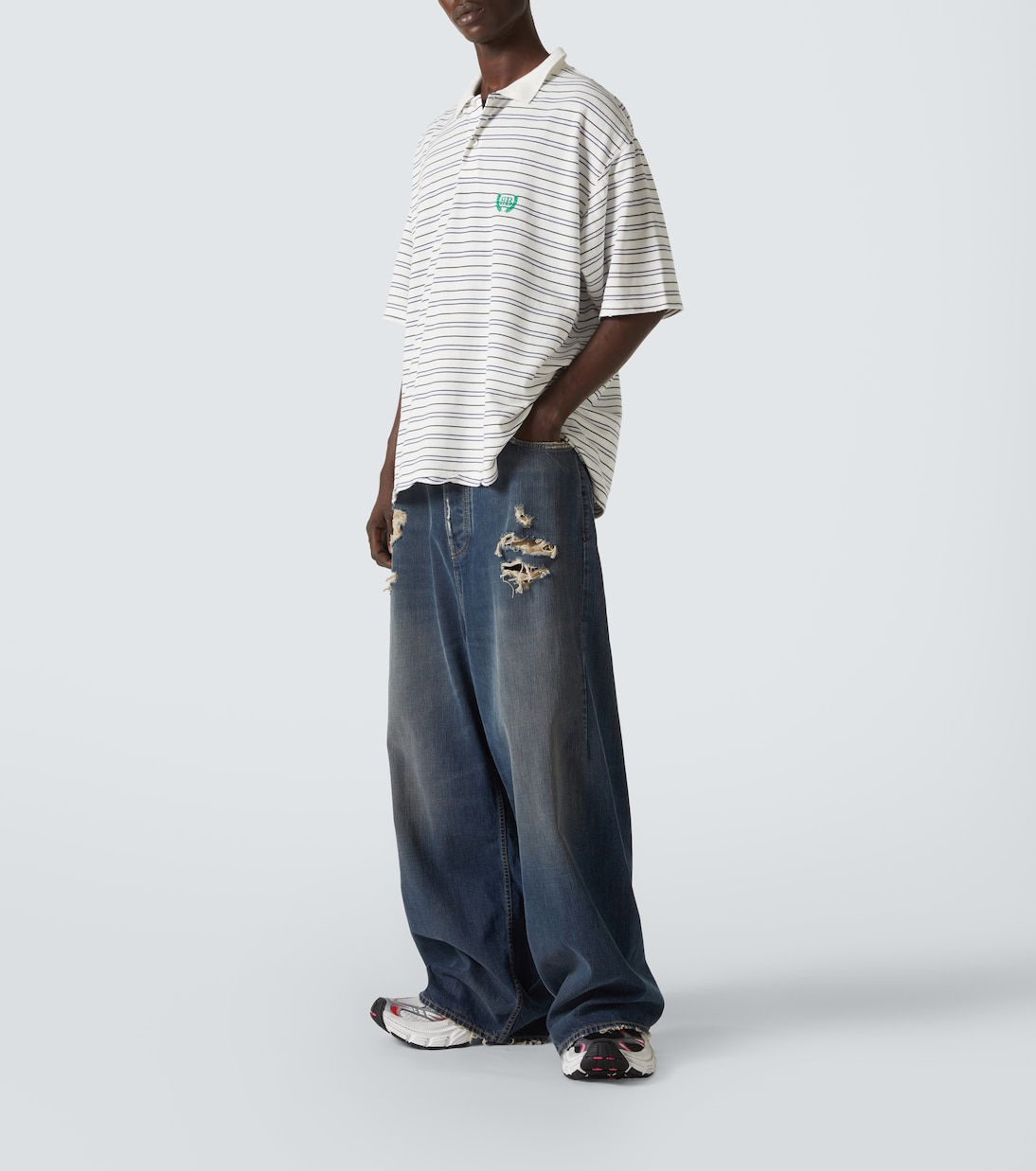 Polo BB Laurel en piqué de algodón a rayas | Balenciaga