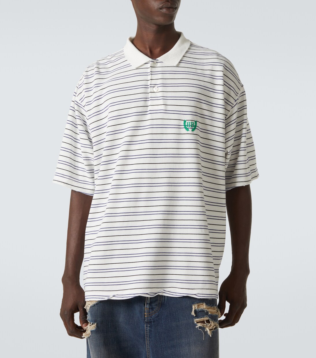 Polo BB Laurel en piqué de algodón a rayas | Balenciaga