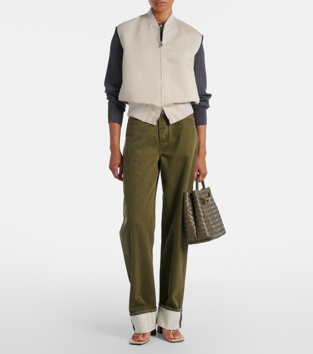 Gilet in cotone e seta con pelle | Bottega Veneta